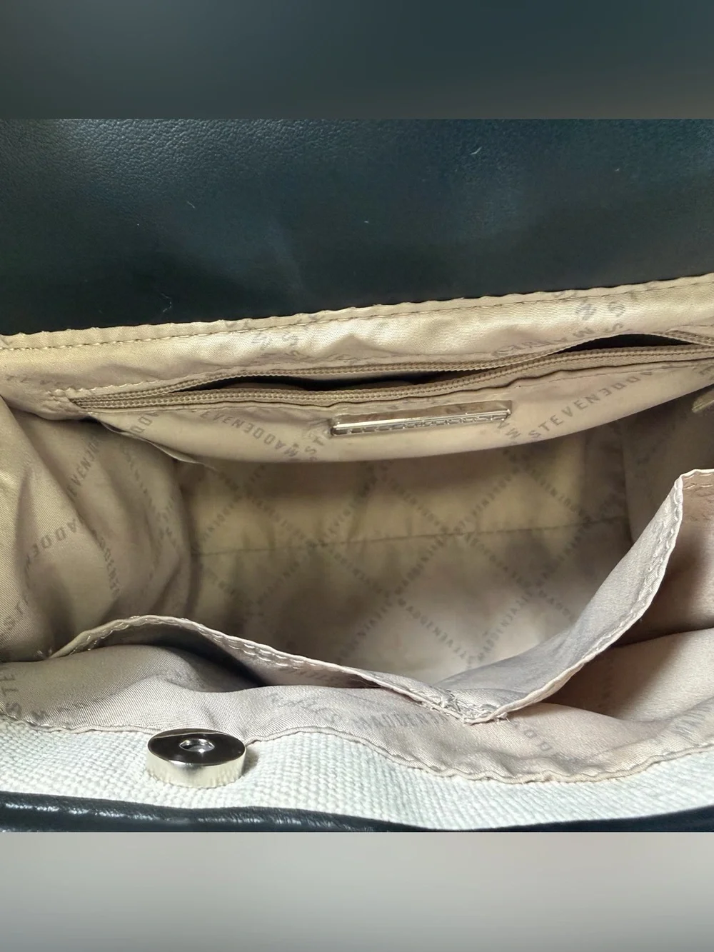 Steve Madden Black & Cream Logo Strap Tote with Coin Pouch